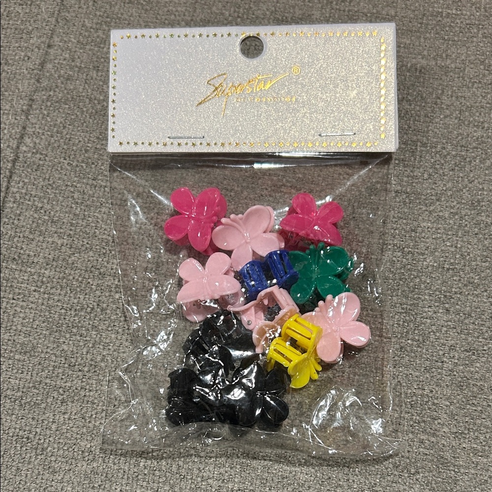 Kids Flower Hair Clips - Pink, Green, Yellow, Black